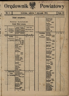 Orędownik Powiatowy (Kościan) 1922.01.07 R.57 Nr 2