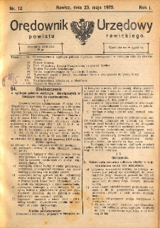 Orędownik Urzędowy Powiatu Rawickiego 1925.05.23 R.1 Nr 12