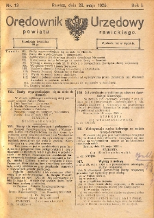 Orędownik Urzędowy Powiatu Rawickiego 1925.05.28 R.1 Nr 13