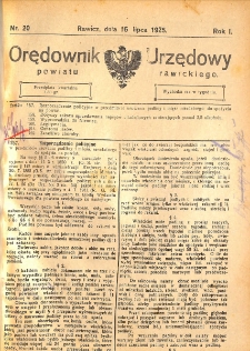 Orędownik Urzędowy Powiatu Rawickiego 1925.07.16 R.1 Nr 20