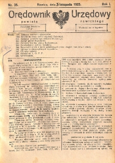 Orędownik Urzędowy Powiatu Rawickiego 1925.11.05 R.1 Nr 35