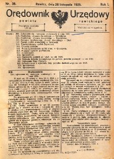 Orędownik Urzędowy Powiatu Rawickiego 1925.11.26 R.1 Nr 38