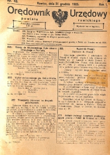 Orędownik Urzędowy Powiatu Rawickiego 1925.12.31 R.1 Nr 43