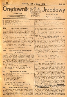 Orędownik Urzędowy Powiatu Rawickiego 1928.07.05 R.4 Nr 27