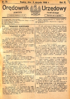 Orędownik Urzędowy Powiatu Rawickiego 1928.08.09 R.4 Nr 32