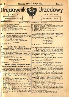 Orędownik Urzędowy Powiatu Rawickiego 1927.02.17 R.3 Nr 7