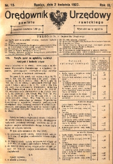 Orędownik Urzędowy Powiatu Rawickiego 1927.04.02 R.3 Nr 13