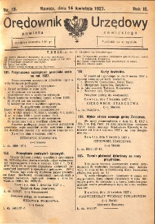 Orędownik Urzędowy Powiatu Rawickiego 1927.04.14 R.3 Nr 15