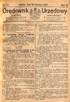Orędownik Urzędowy Powiatu Rawickiego 1927.04.30 R.3 Nr 17