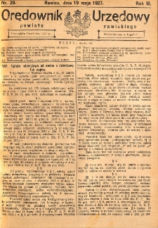 Orędownik Urzędowy Powiatu Rawickiego 1927.05.19 R.3 Nr 20