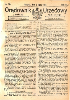 Orędownik Urzędowy Powiatu Rawickiego 1927.07.02 R.3 Nr 26