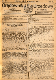 Orędownik Urzędowy Powiatu Rawickiego 1927.10.08 R.3 Nr 41