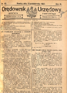 Orędownik Urzędowy Powiatu Rawickiego 1927.10.15 R.3 Nr 42