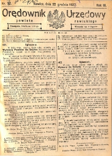 Orędownik Urzędowy Powiatu Rawickiego 1927.12.22 R.3 Nr 52