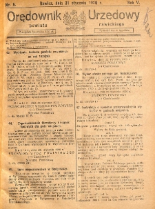 Orędownik Urzędowy Powiatu Rawickiego 1929.01.31 R.5 Nr 5