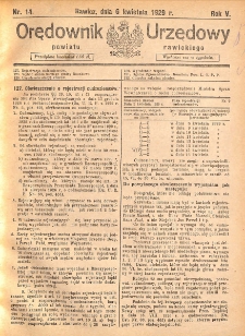 Orędownik Urzędowy Powiatu Rawickiego 1929.04.06 R.5 Nr 14