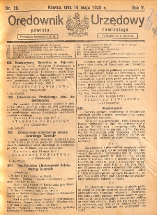 Orędownik Urzędowy Powiatu Rawickiego 1929.05.16 R.5 Nr 20
