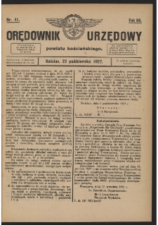 Orędownik Urzędowy Powiatu Kościańskiego 1927.10.22 R.64 Nr 41
