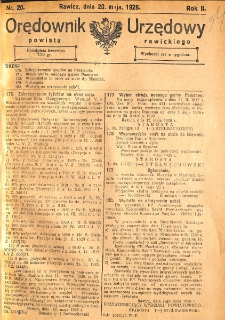 Orędownik Urzędowy Powiatu Rawickiego 1926.05.20 R.2 Nr 20