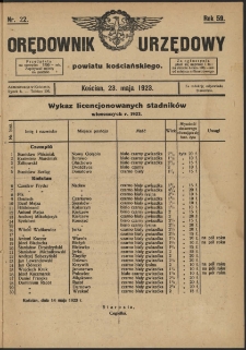 Orędownik Urzędowy Powiatu Kościańskiego 1923.05.23 R.58 Nr 22