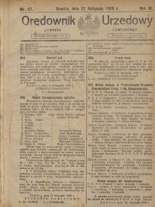 Orędownik Urzędowy Powiatu Rawickiego 1928.11.22 R.4 Nr 47