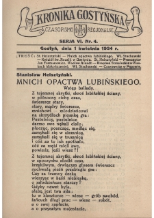 Kronika Gostyńska : jednodni&oacute;wka regionalna. 1934.04.01 T.6 z.4