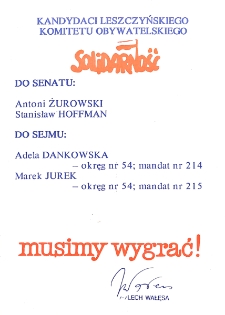 Naklejka wyborcza - Kandydaci Leszczyńskiego Komitetu Obywatelskiego Solidarność