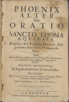 Phoenix Alter Sive Oratio de Sancto Thoma Aquinate [&hellip;]