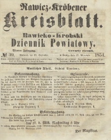 Rawicko-Krobski Dziennik Powiatowy. 1854.09.30 R.4 Nr 39