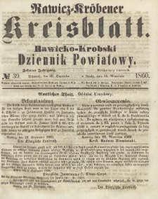 Rawicko-Krobski Dziennik Powiatowy. 1860.09.26 R. 10 Nr 39