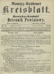 Rawicko-Krobski Dziennik Powiatowy. 1862.07.30 R.12 Nr 31