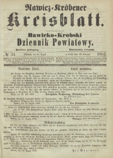 Rawicko-Krobski Dziennik Powiatowy. 1862.08.20 R.12 Nr 34