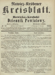 Rawicko-Krobski Dziennik Powiatowy. 1862.09.10 R.12 Nr 37