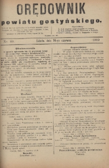 Orędownik Powiatu Gostyńskiego 1919.06.14 R.1 Nr 88