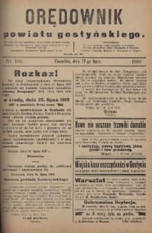 Orędownik Powiatu Gostyńskiego 1919.07.17 R.1 Nr 102