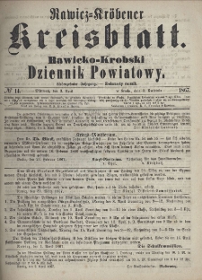Rawicko-Krobski Dziennik Powiatowy. 1867.04.03 R. 17 Nr 14