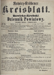 Rawicko-Krobski Dziennik Powiatowy. 1867.07.17 R. 19 Nr 29