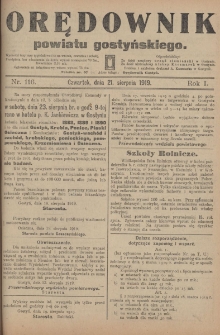 Orędownik Powiatu Gostyńskiego 1919.08.21 R.1 Nr 116