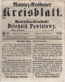 Rawicko-Krobski Dziennik Powiatowy. 1858.09.22 R. 8 Nr 38