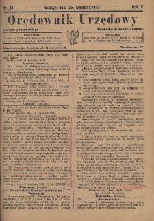 Orędownik Urzędowy Powiatu Gostyńskiego 1923.04.25 R.5 Nr 33