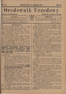 Orędownik Urzędowy Powiatu Gostyńskiego 1923.06.09 R.5 Nr 45