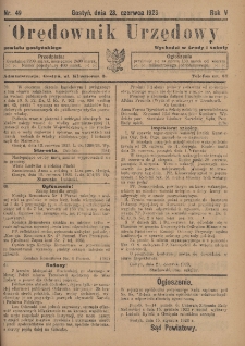 Orędownik Urzędowy Powiatu Gostyńskiego 1923.06.23 R.5 Nr 49