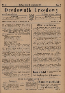 Orędownik Urzędowy Powiatu Gostyńskiego 1923.09.12 R.5 Nr 71