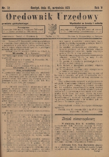 Orędownik Urzędowy Powiatu Gostyńskiego 1923.09.15 R.5 Nr 72
