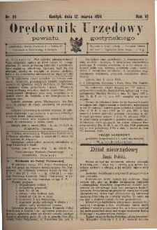 Orędownik Urzędowy Powiatu Gostyńskiego 1924.03.12 R.6 Nr 20