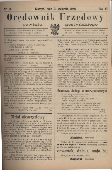 Orędownik Urzędowy Powiatu Gostyńskiego 1924.04.02 R.6 Nr 26