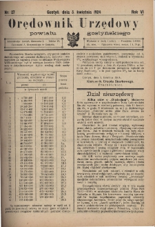 Orędownik Urzędowy Powiatu Gostyńskiego 1924.04.05 R.6 Nr 27