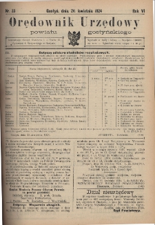 Orędownik Urzędowy Powiatu Gostyńskiego 1924.04.26 R.6 Nr 33
