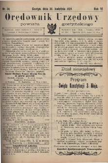 Orędownik Urzędowy Powiatu Gostyńskiego 1924.04.30 R.6 Nr 34