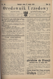 Orędownik Urzędowy Powiatu Gostyńskiego 1924.05.17 R.6 Nr 39